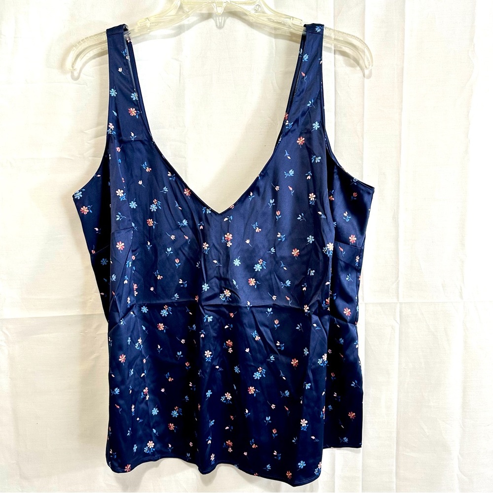 Cerie Floral V-Neck Sleeveless Satin Sleep Tank Shirt with Tie Back Closure